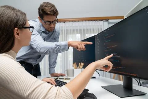 Team developers program thinking newest coding creative website. Postulate. Stock Photos