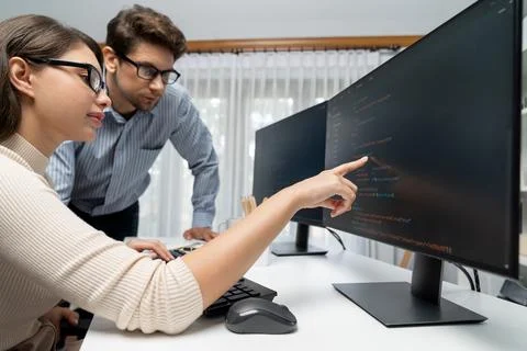 Team developers program thinking newest coding creative website. Postulate. Stock Photos