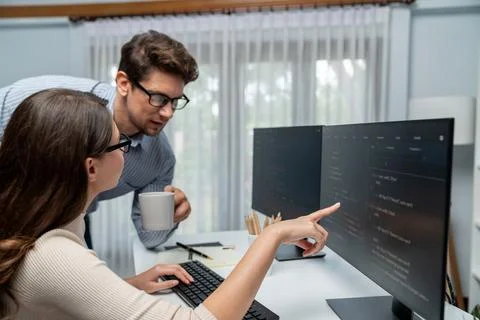 Team developers program thinking newest coding creative website. Postulate. Stock Photos