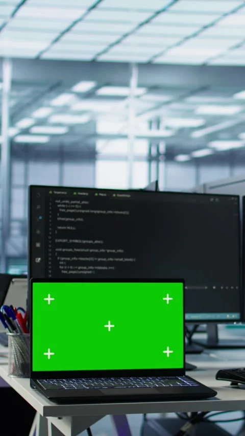 Team of developers in server hub using green screen laptop Stock Footage 319519881