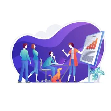 Team is developing coding at the workshop about finance. Stock Illustration