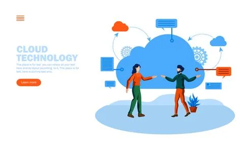 Team discussing about cloud technology vector illustration 스톡 일러스트