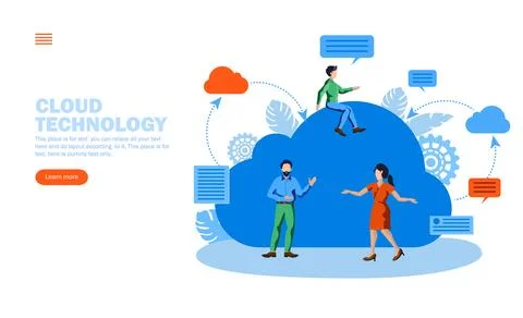 Team discussing about cloud technology, interaction vector illustration Stock Illustration