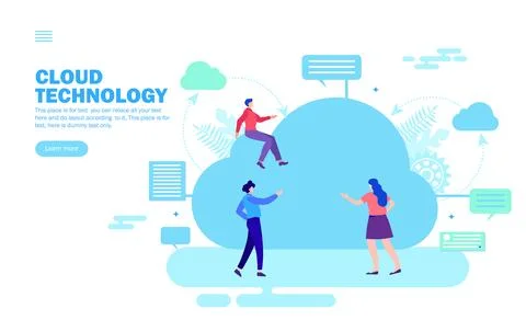 Team discussing about cloud technology, interaction Illustrazione stock