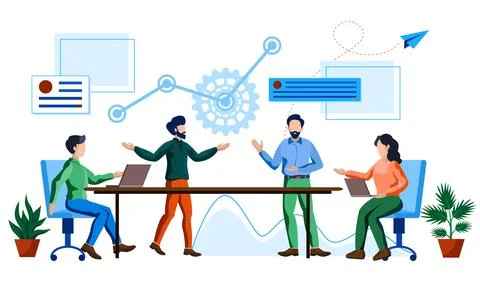 Team discussing, meeting, presentation vector illustration concept Stock-Illustration