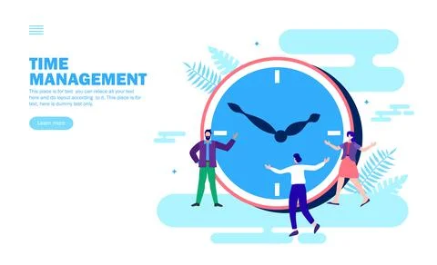 Team discussing time management around the clock Stock Illustration