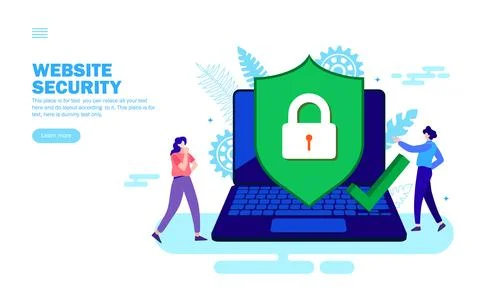 Team discussing web security with shield and lock Stock Illustration