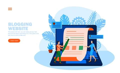 Team discussing writing, blogging vector illustration Illustrazione stock