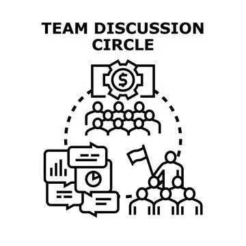 Team discussion circle analyzing business strategy and goals Illustrazione stock