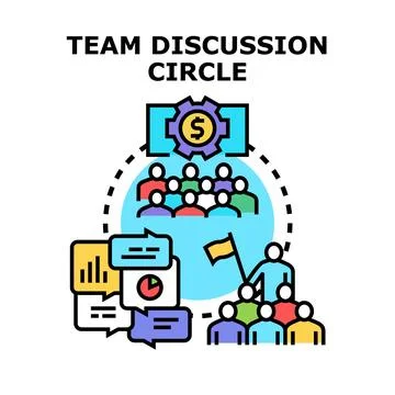 Team discussion circle analyzing business strategy and goals Stock Illustration