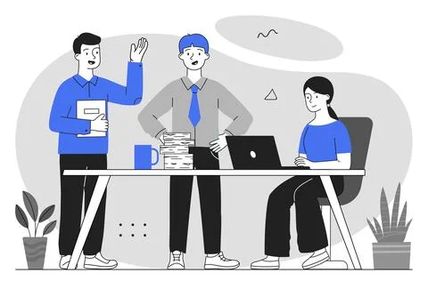 Team discussion in modern workspace. Vector illustration Stock Illustration