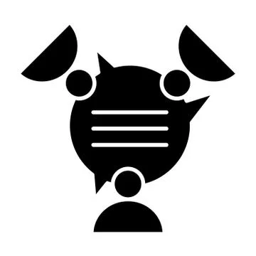 Team discussion solid icon. Text bubble and three people vector illustration Illustrazione stock