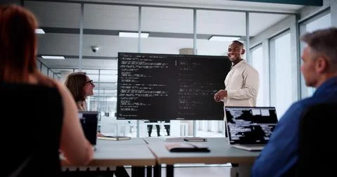 Team Of Diverse Developers Collaborate On Software Project 스톡 사진