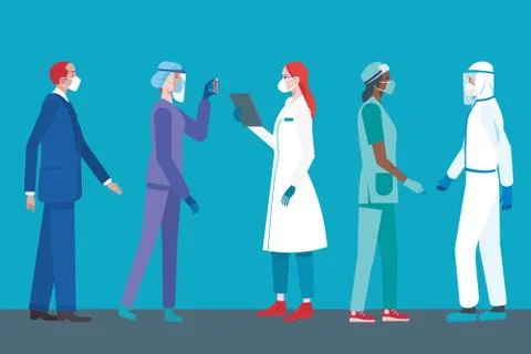 Team of doctors or nurses with Personal Protective Equiment Illustrazione stock
