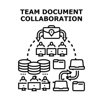 Team document collaboration managing shared digital information Stock Illustration