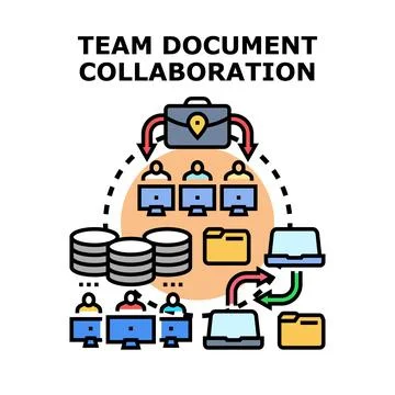 Team document collaboration managing shared digital information Stock Illustration