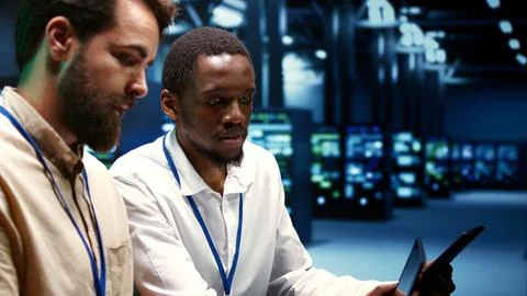 Team doing data center components tests Stock Photos