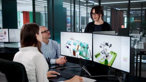 Team Doing Modern Interior Design Using CAD Software For House Construction Stockbeeldmateriaal 326843133