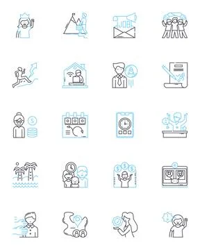 Team Dynamics linear icons set. Collaboration, Communication, Cohesion, Synergy Stock Illustration