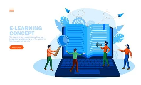 Team with e learning , digital book vector illustration concept Stock-Illustration
