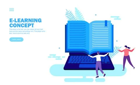 Team with e learning , digital book Illustrazione stock