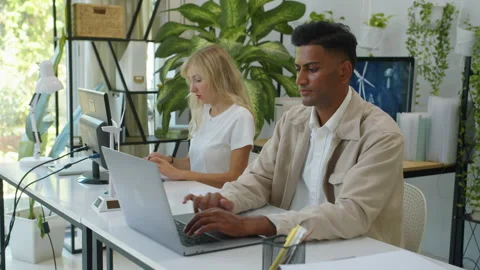 Team of Ecology Engineers Using Digital Devices at Green Office Stock Footage 276883276