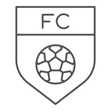 Team emblem thin line icon. Soccer or football club shield with ball symbol イラスト素材