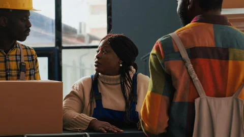 Team of employees doing quality control in storage room Stock Footage 233302386