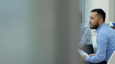 Team of Employees Having Meeting on Boxes after Office Relocation Stock Footage 88699723