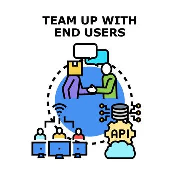 Team up with end users for innovation through api Stock Illustration