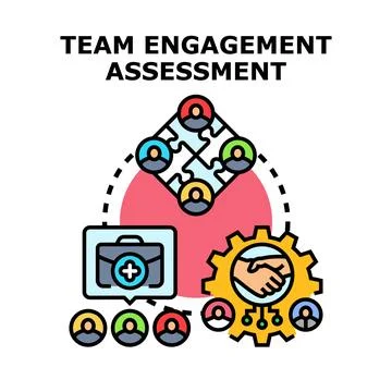 Team engagement assessment evaluating collaborative workforce performance Stock Illustration