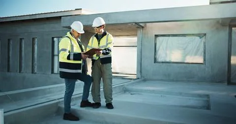 Team, engineer and clipboard for construction planning, inspection schedule and Stock Photos