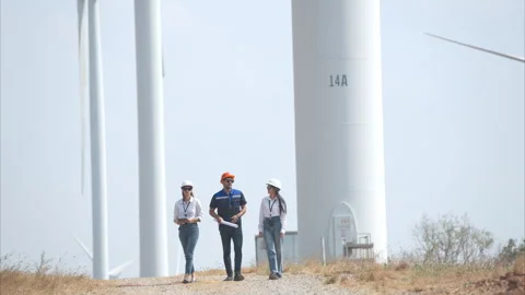 Team of engineers and architects working on wind turbines Stock Footage 264050577