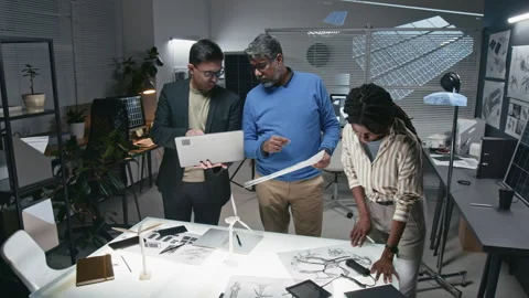Team of Engineers Brainstorming Ideas about Sustainable Technologies Stock Footage 307993722