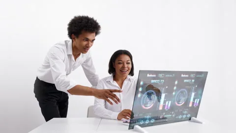 Team of engineers successfully removing malfunction, high fiving each other Stock Footage 242159409