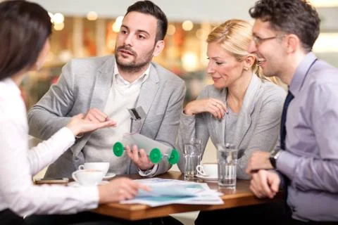 Team of engineers talk about solar energy Stock Photos