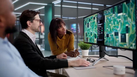 Team Of Engineers Working On PCB Design Stock Footage 330582995