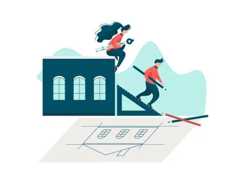 Team of Engineers Working at Project, Engineering and Architecture, Building Ilustración de archivo