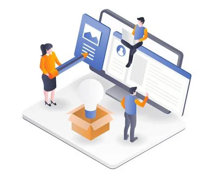 Team enter optimization seo ideas for blog and web content Stock Illustration