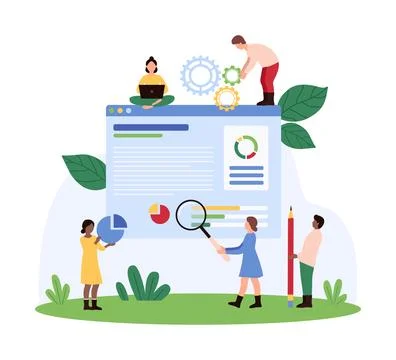 Team evaluating business data and analytics concept Illustrazione stock