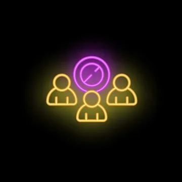 Team facing problem solving with stop sign neon style icon 스톡 일러스트