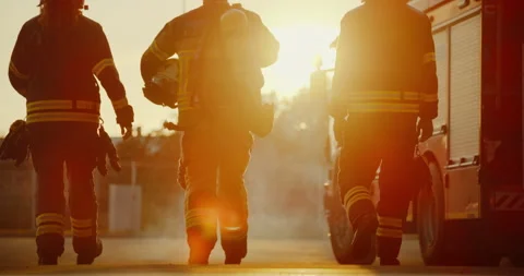 Team of Firefighters Back View Stock Footage 295833685