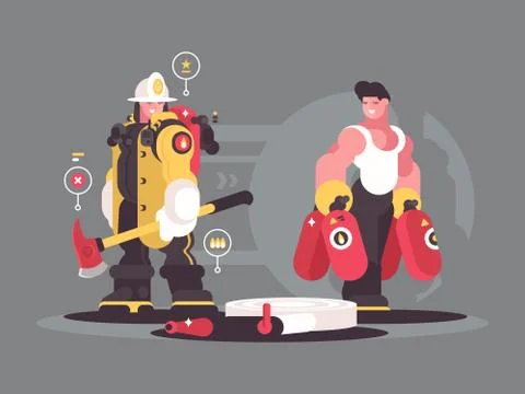Team firefighters characters Stock Illustration
