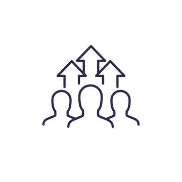 Team growth and development icon on white, line vector Stock Illustration
