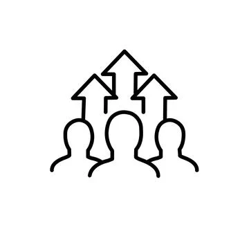 Team growth and development icon on white, line vector Stock Illustration