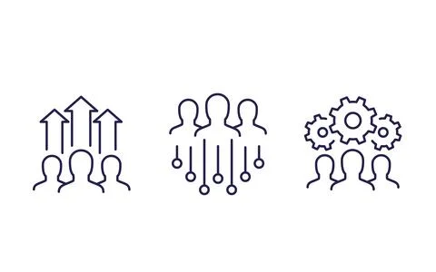 Team growth and development line icons set Illustrazione stock