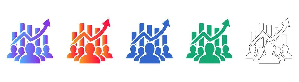 Team Growth Performance Bar Chart Icons Stock Illustration