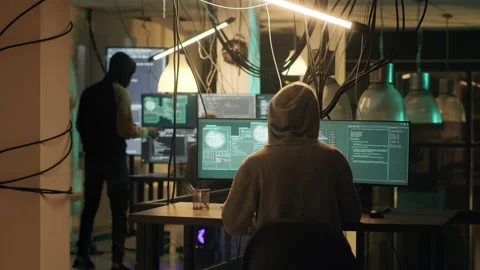 Team of hackers committing illegal harassment online Video stock 230196307
