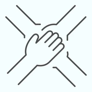 Team hands thin line icon. Teamwork vector illustration isolated on white. Four Stock Illustration