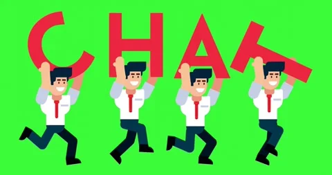 Team of Happy Businessmen Running While Carrying CHAT Letters Video stock 313507257